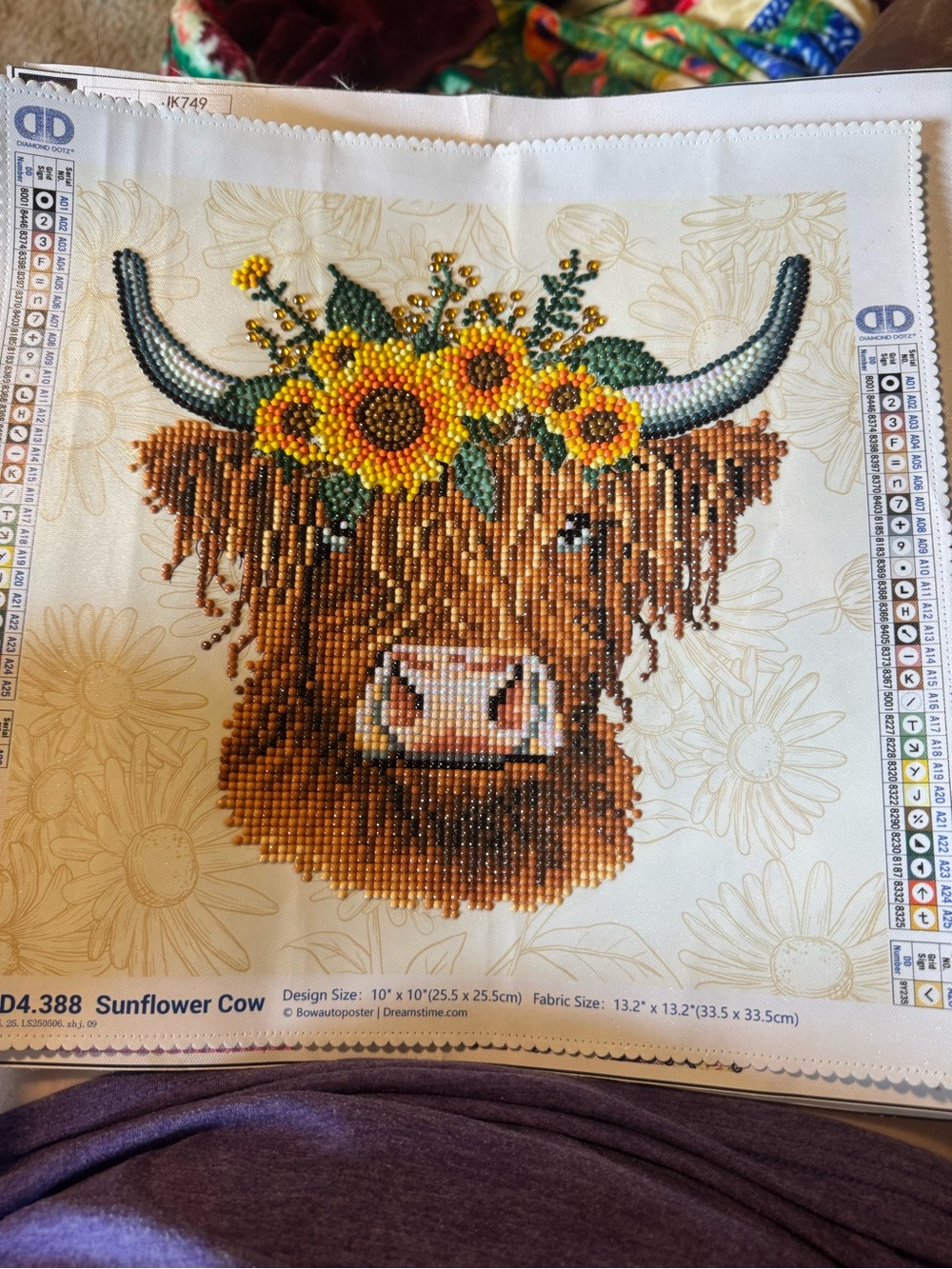 Sunflower Cow Beaded Wall Art - Brown & Yellow